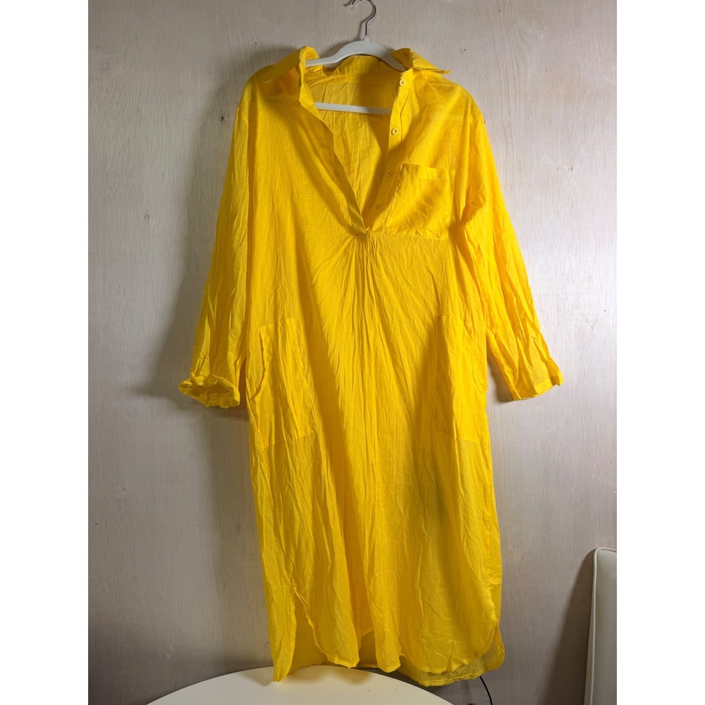 Unbranded Shirt Dress Women L Yellow Excellent Oversized Maxi Long Sleeve Boho